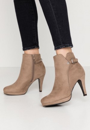 Anna Field High Hak Ankle Boots Enkellaarzen Dames Grijs Bruin | 3604-POCID