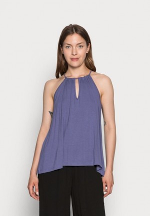 Anna Field Keyhole Halterneck Top T-shirts Dames Blauw | 8732-KZHRU