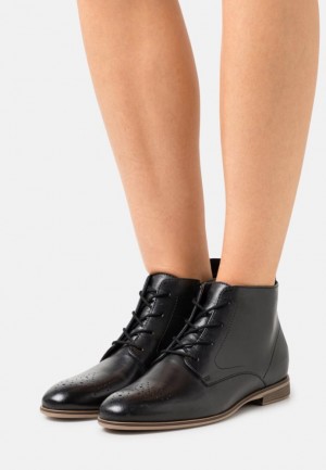 Anna Field Leren Ankle Boots Enkellaarzen Dames Zwart | 1547-XWGFL