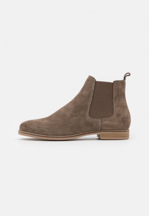 Anna Field Leren Ankle Boots Enkellaarzen Dames Grijs Bruin | 8075-XCAGY