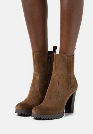 Anna Field Leren High Hak Ankle Boots Enkellaarzen Dames Bruin | 1953-ANYIM