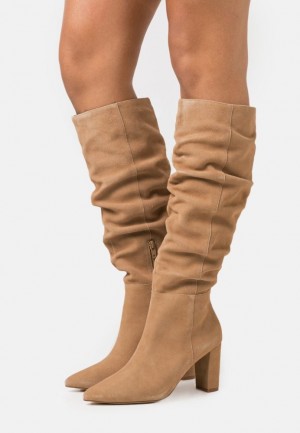 Anna Field Leren High Hak Boots Laarzen Dames Beige | 8764-EARLS