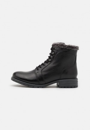 Anna Field Leren Kanten Up Ankle Boots Enkellaarzen Dames Zwart | 1248-MVXHR