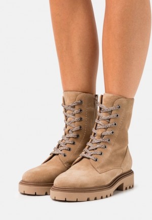 Anna Field Leren Kanten Up Ankle Boots Enkellaarzen Dames Beige | 9067-AKIFE