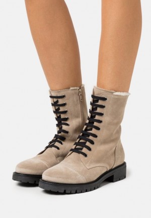 Anna Field Leren Kanten Up Ankle Boots Enkellaarzen Dames Beige | 7418-XBLTM