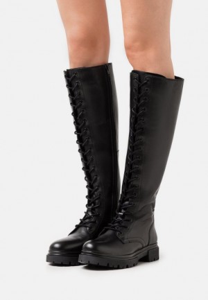 Anna Field Leren Kanten Up Boots Laarzen Dames Zwart | 5817-PFIVA