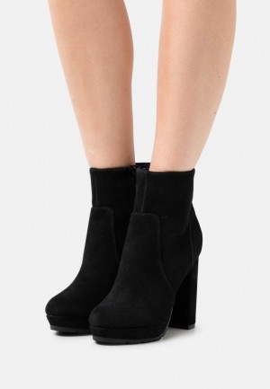 Anna Field Leren Platform Ankle Boots Enkellaarzen Dames Zwart | 2569-OBGNW