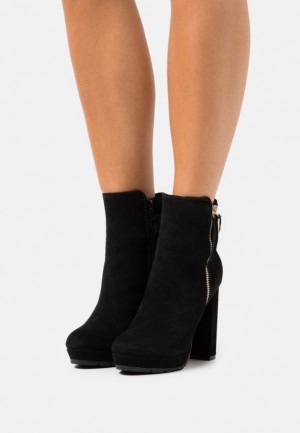 Anna Field Leren Platform Ankle Boots Enkellaarzen Dames Zwart | 2380-KPCZN