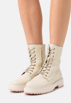 Anna Field Leren Platform Ankle Boots Enkellaarzen Dames Beige | 6573-SBHYL