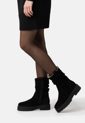 Anna Field Leren Platform Boots Laarzen Dames Zwart | 1605-WGNYP