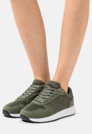 Anna Field Leren Trainers Sneakers Dames Olijfgroen | 4078-XEFRK