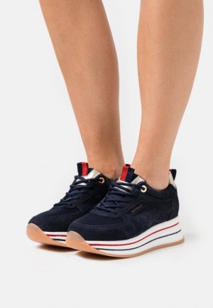 Anna Field Leren Trainers Sneakers Dames Donkerblauw | 2903-ULCGZ