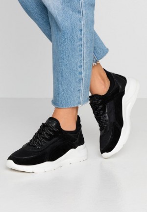 Anna Field Leren Trainers Sneakers Dames Zwart | 2739-IUDCY