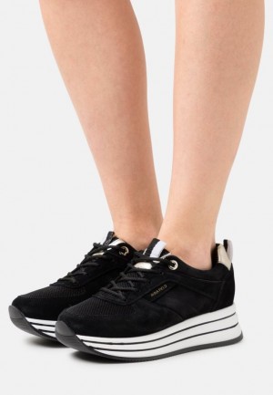 Anna Field Leren Trainers Sneakers Dames Zwart | 0921-DWESH