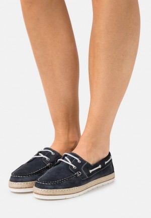 Anna Field Leren Vrijetijds Kanten Ups Laag Schoenen Dames Donkerblauw | 7165-AFBWL