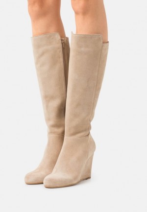 Anna Field Leren Wedge Boots Laarzen Dames Beige | 5938-DPJNB