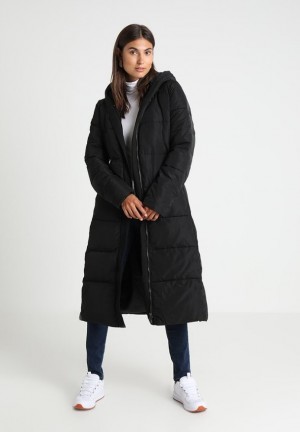 Anna Field Long Coat With Hood Winter Coat Mantel Dames Zwart | 7460-BSJDG