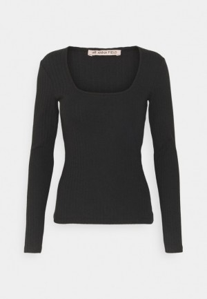 Anna Field Long Sleeved Top T-shirts Dames Zwart | 7823-ISUVQ