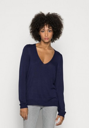 Anna Field Open V Neck Jumper Jumper Pullover Dames Donkerblauw | 5947-DEBXV