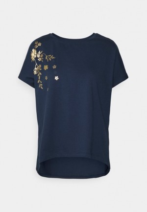 Anna Field Print T Shirt T-shirts Dames Donkerblauw | 3254-WXSLY