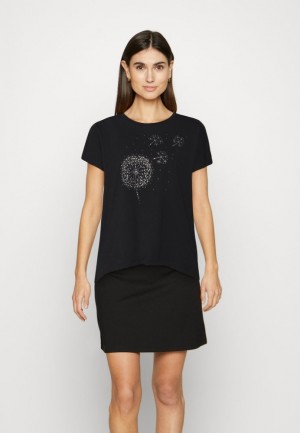 Anna Field Print T Shirt T-shirts Dames Zwart | 6921-TOXHD