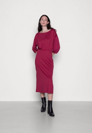 Anna Field Quarter Sleeves Elevated Vrijetijds Midi Jurken Day Jurken Jurk Dames Rood | 3791-KOFES