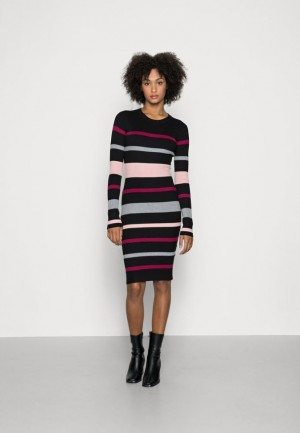 Anna Field Regular Fit Stripes Jurken Jumper Jurken Jurk Dames Zwart | 2067-QGTCB