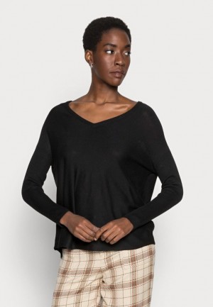 Anna Field Relaxed V Neck Jumper Pullover Dames Zwart | 8563-KQUHM