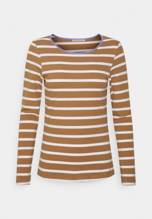 Anna Field Stripey Contrast Long Sleeved Top T-shirts Dames Bruin | 2978-MOQLC