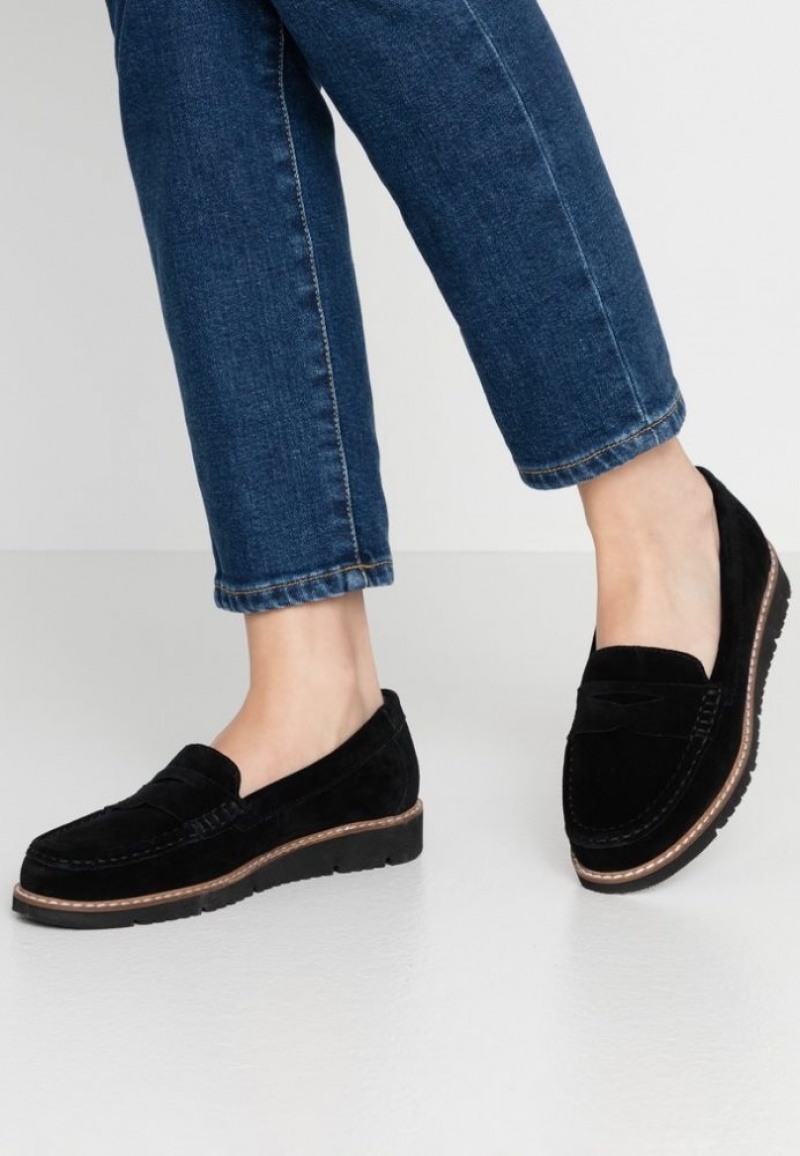 Anna Field Comfort Leren Slip Ons Laag Schoenen Dames Zwart | 2174-OVUQP