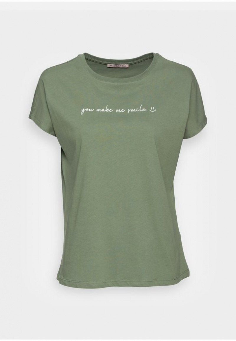 Anna Field Francesca Print T Shirt T-shirts Dames Groen | 4015-CWVNQ