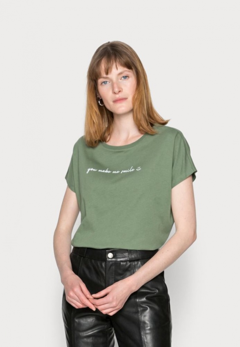 Anna Field Francesca Print T Shirt T-shirts Dames Groen | 4015-CWVNQ