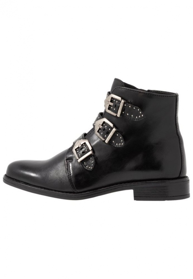 Anna Field Leren Booties Ankle Boots Enkellaarzen Dames Zwart | 1425-OMSEH