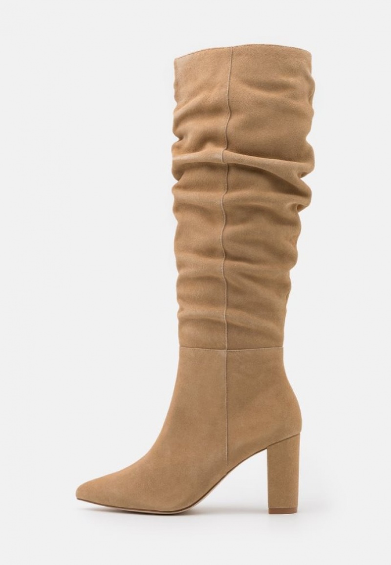 Anna Field Leren High Hak Boots Laarzen Dames Beige | 8764-EARLS