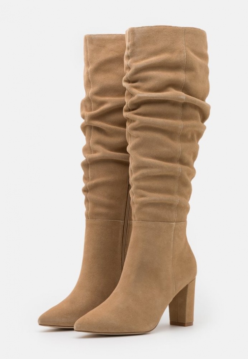 Anna Field Leren High Hak Boots Laarzen Dames Beige | 8764-EARLS