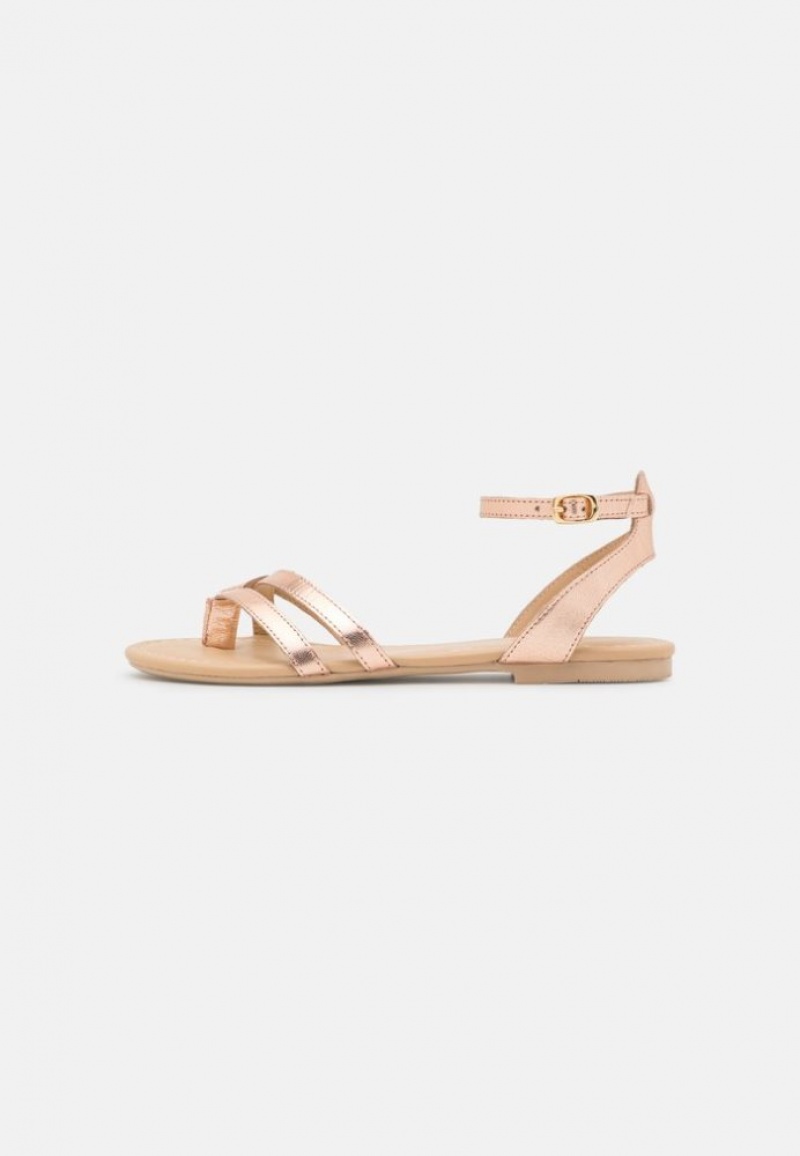 Anna Field Leren T Bar Sandals Sandalen Dames Roze Goud | 9450-FRCXM