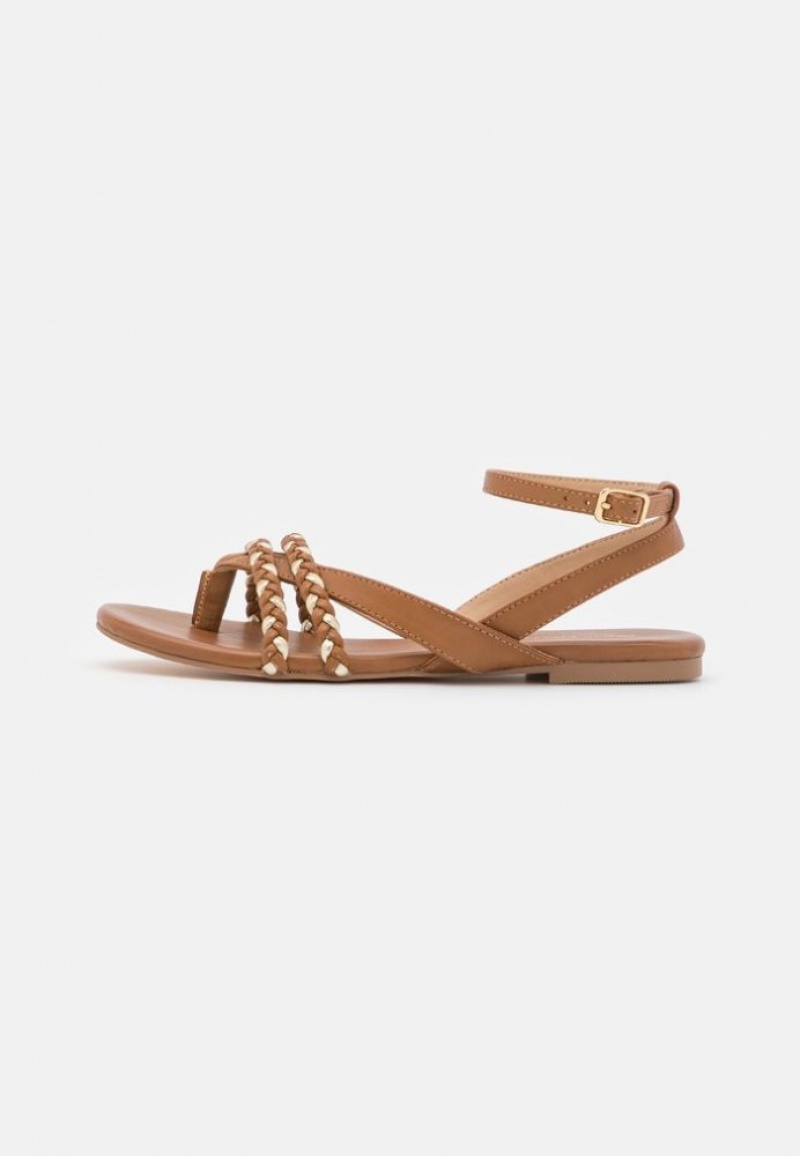 Anna Field Leren T Bar Sandals Sandalen Dames Bruin | 2893-XPMLT