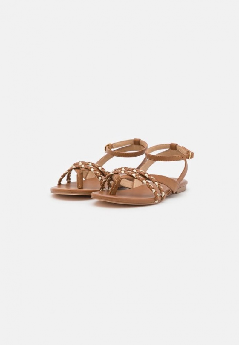 Anna Field Leren T Bar Sandals Sandalen Dames Bruin | 2893-XPMLT