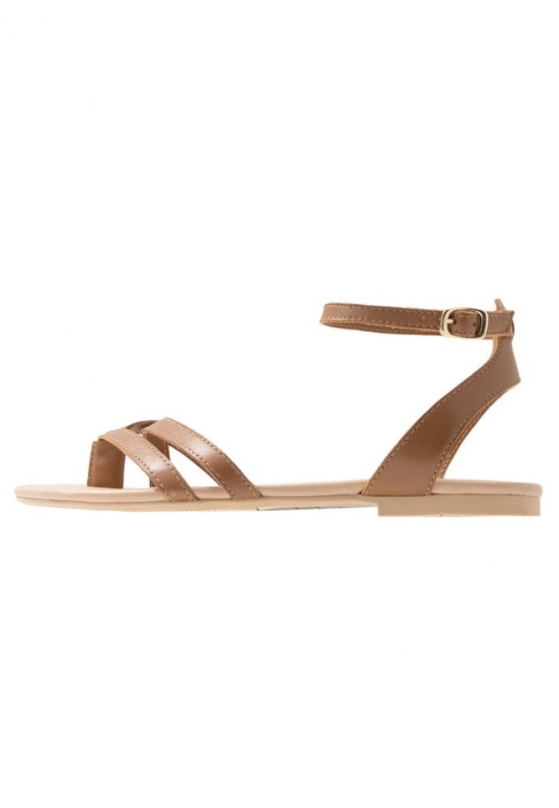 Anna Field Leren T Bar Sandals Sandalen Dames Bruin | 2058-YKNFM