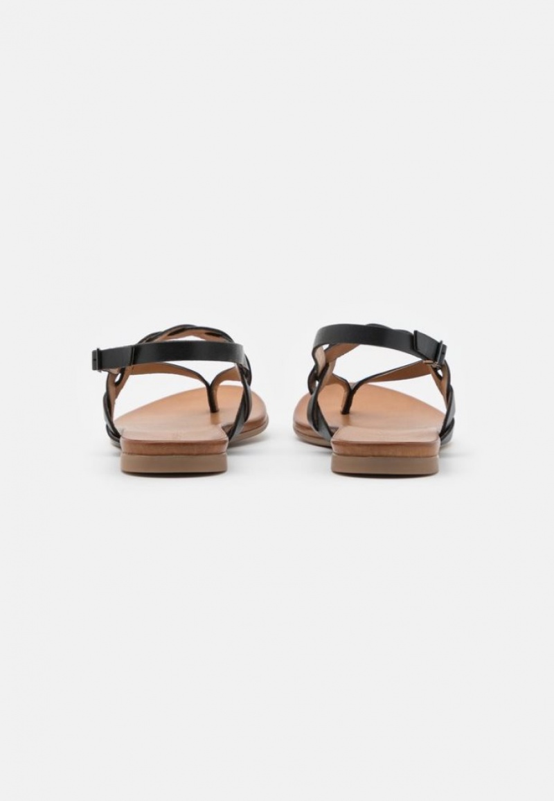 Anna Field Leren T Bar Sandals Sandalen Dames Zwart | 6489-OHXSD