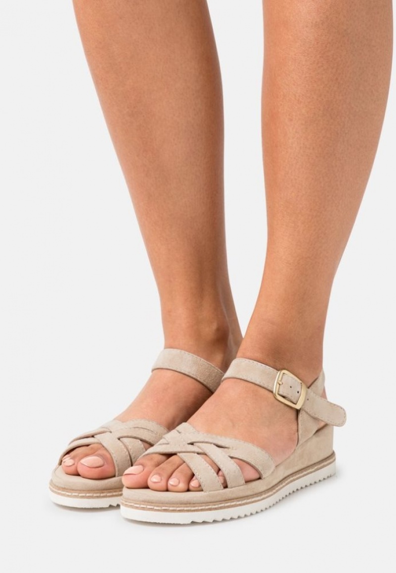 Anna Field Leren Wedge Sandals Sandalen Dames Beige | 4726-QPNCL