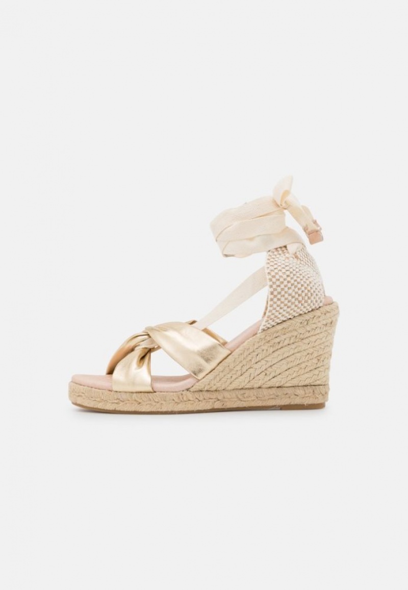 Anna Field Leren Wedge Sandals Sandalen Dames Goud | 4702-XJWKS