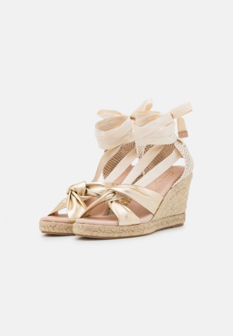 Anna Field Leren Wedge Sandals Sandalen Dames Goud | 4702-XJWKS