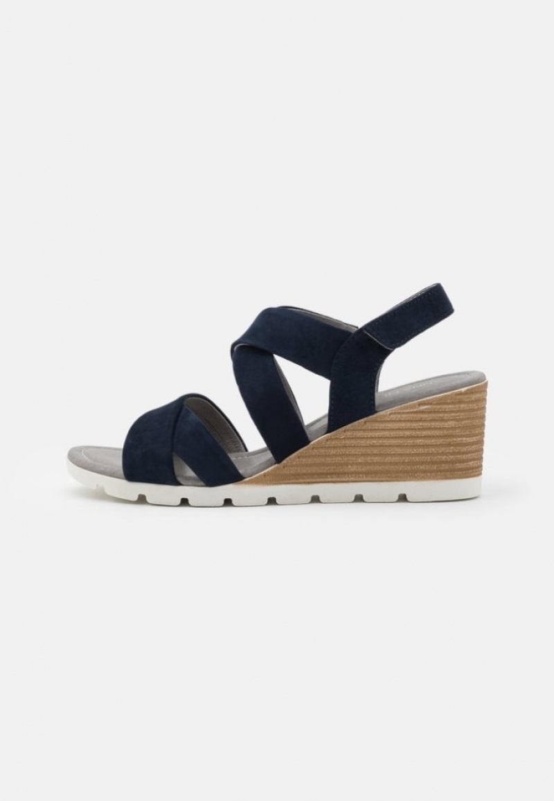 Anna Field Leren Wedge Sandals Sandalen Dames Blauw | 6817-GRNKB