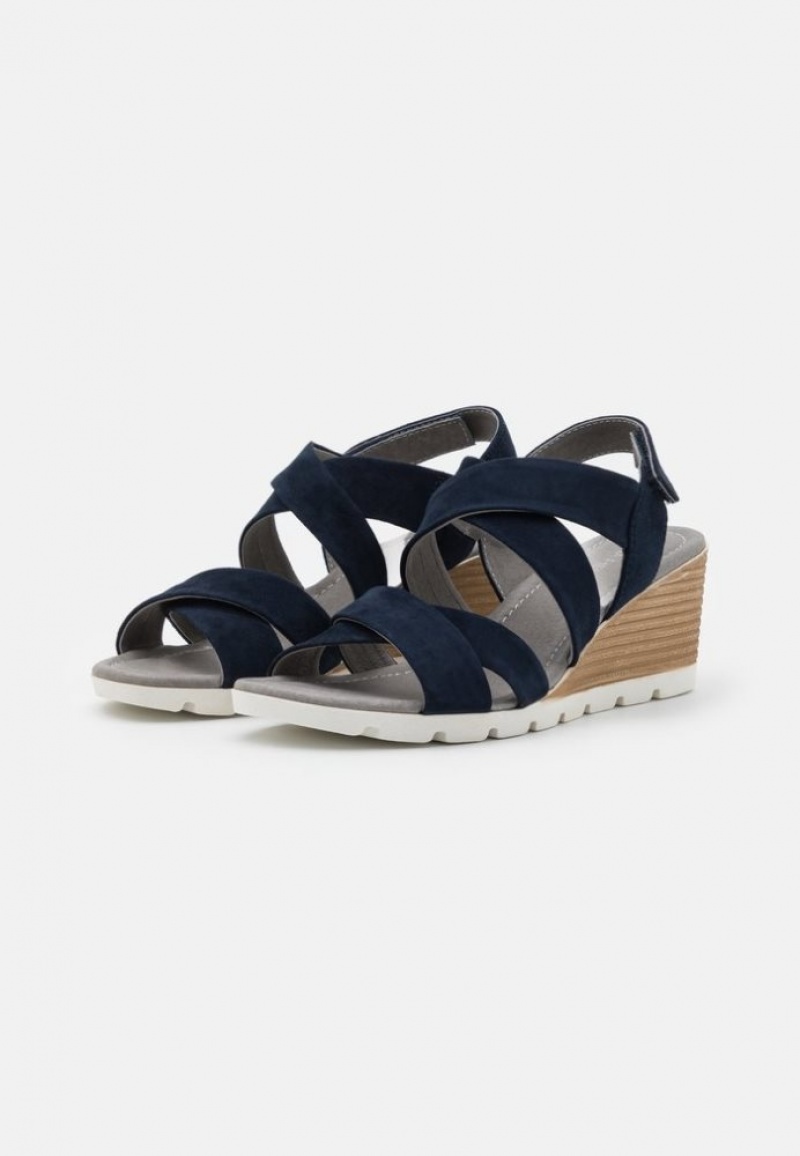 Anna Field Leren Wedge Sandals Sandalen Dames Blauw | 6817-GRNKB