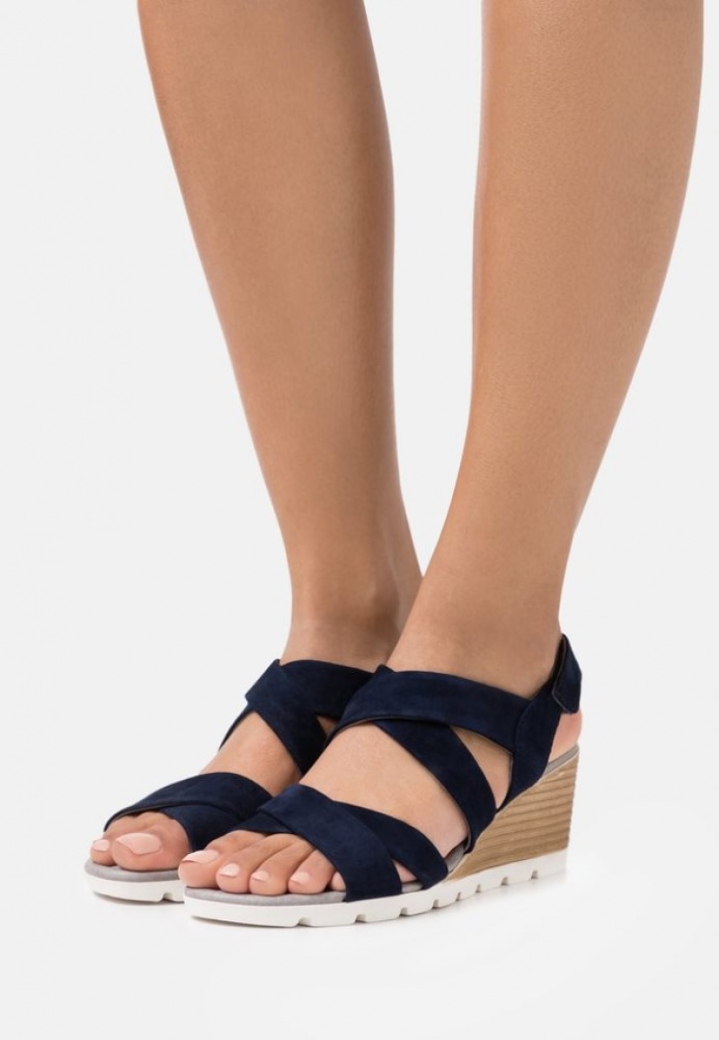 Anna Field Leren Wedge Sandals Sandalen Dames Blauw | 6817-GRNKB