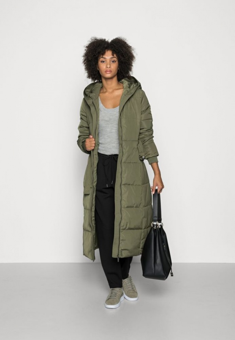 Anna Field Long Coat With Hood Winter Coat Mantel Dames Khaki | 0932-MCAJW