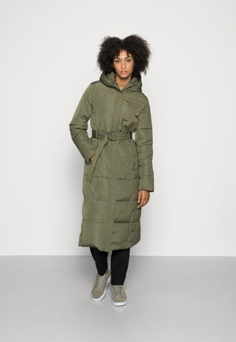 Anna Field Long Coat With Hood Winter Coat Mantel Dames Khaki | 0932-MCAJW