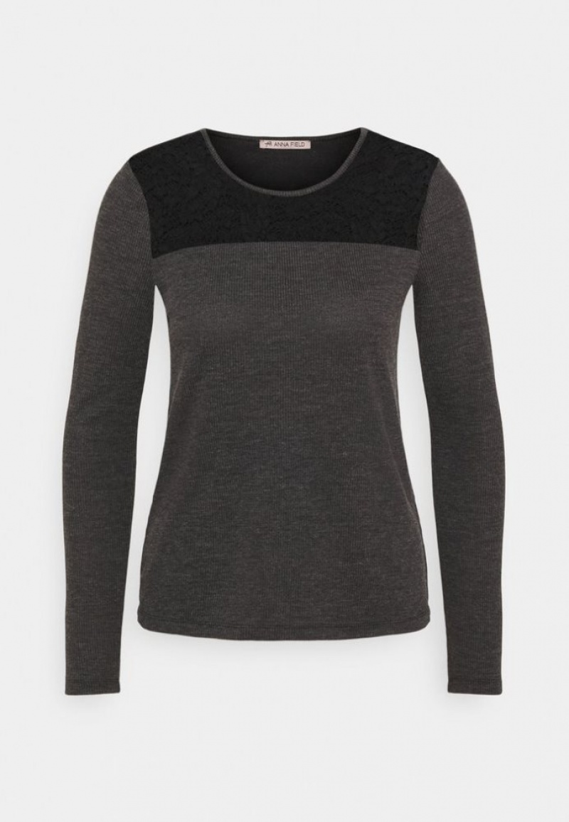 Anna Field Long Sleeved Top T-shirts Dames Donkergrijs | 4621-PTWHE