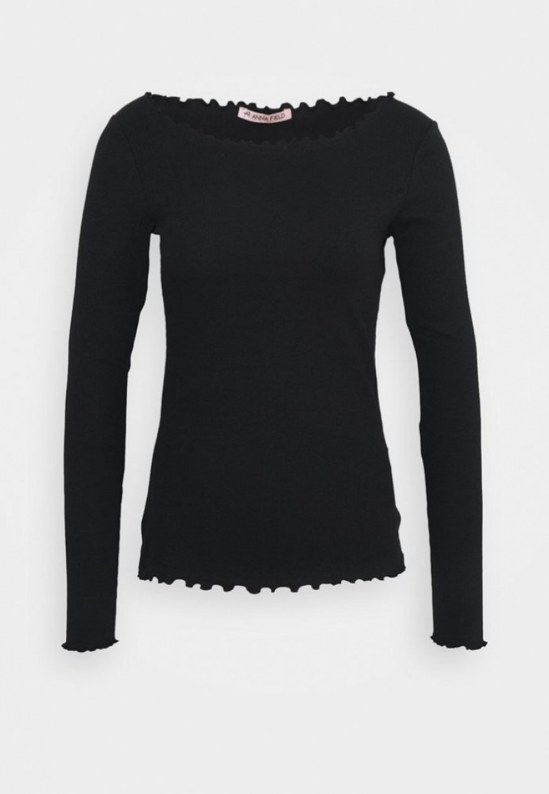 Anna Field Long Sleeved Top T-shirts Dames Zwart | 1907-YMLCN